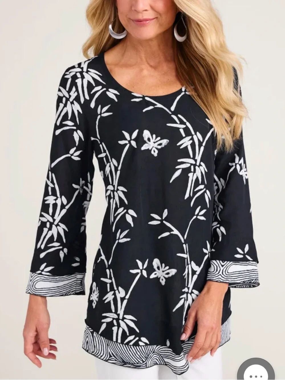 Soft Surrounding Black White Floral Bamboo Bella Women’s Boho Tunic Top Sz 2X